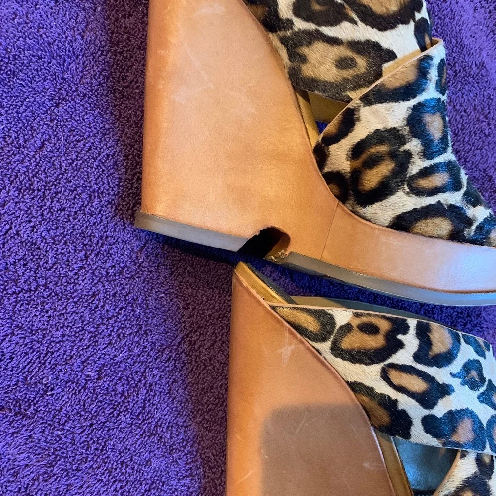 Sam Edelman Leopard/Tan Leather Animal Hair High Wedge Sandals sz 9 M